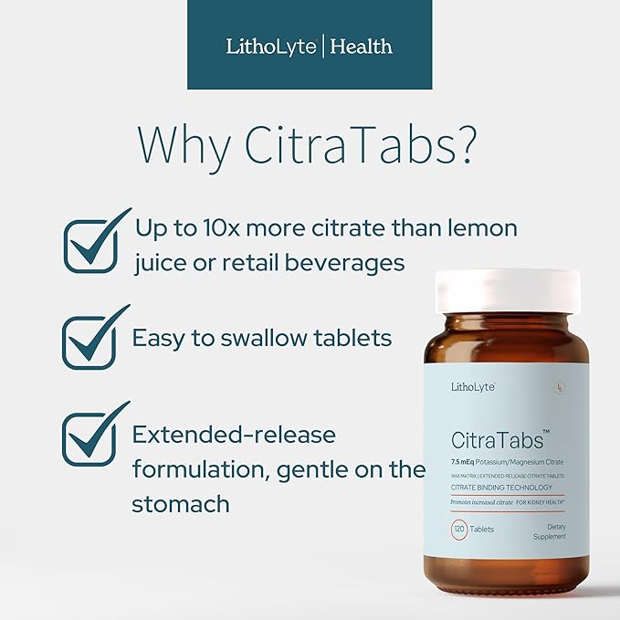 CitraTabs® 7.5 mEq | Extended-Release Citrate Tablets | Kidney Health Protector | Science-Backed Support Beyond Cleanse Detox or Stone Dissolver Supplements | 120 Tablets