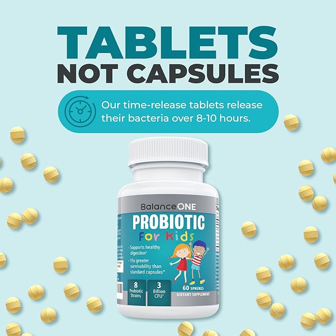 Balance ONE Probiotic Family Pack - 2 Month Supply for Adults &amp Kids - Time Release Probiotic Tablets - 15x More Effective - Non-GMO