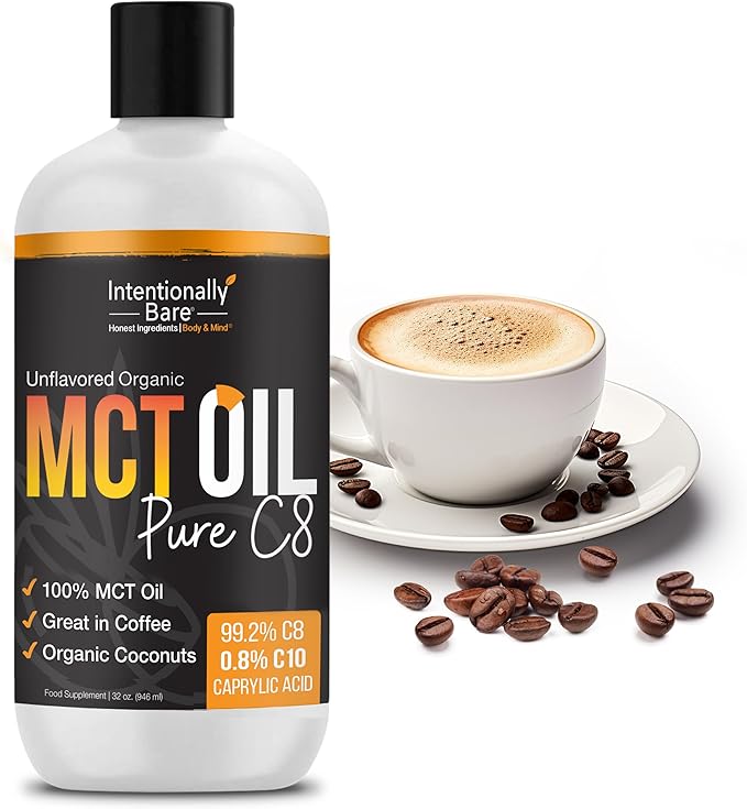 Intentionally Bare MCT Oil - Coconut Oil with 99.2% C8 and 0.8% C10 for Clean Energy Brain Health &amp Focus - MCT Oil C8 for Keto Paleo &amp Vegan Diet - Unflavored Coconut MCT for Coffee &amp S