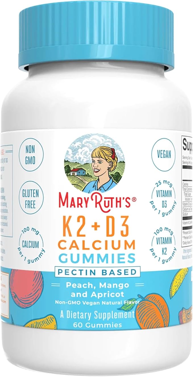 MARYRUTH'S Organics Calcium with Vitamin D &amp Vitamin K2 2 Month Supply Calcium Supplement Supports Bone Health &amp Joint Support with Vitamins D3 K2 Gummies Vegan Non-GMO Gluten Free 60 C