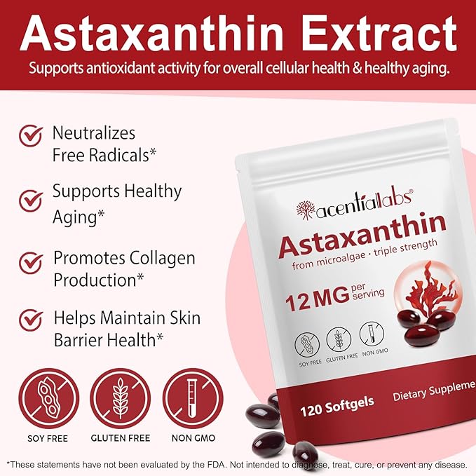 ITSDAWN Astaxanthin 12mg 2 Pack Antioxidant Supplement for Eye Skin Support Natural Microalgae Source 240 Softgels