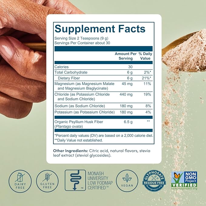Psyllium Husk Fiber Powder (6g Per Serving) for Digestive Health &amp Bloating Relief Sugar Free Lemonade Prebiotic Insoluble &amp Soluble Fiber Powder Non-GMO Supplement Gluten Free - 30 Serving