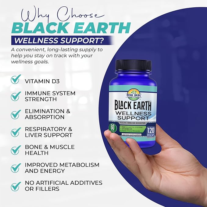 Black Earth Wellness Support 120 Vegcaps - Immune Formula 60 Day Supply with NAC Vitamin D3 Amino Acids Fulvic Acid Humic Acid Over 70 Trace Minerals - Nutritional Supplement for Winter Wellness