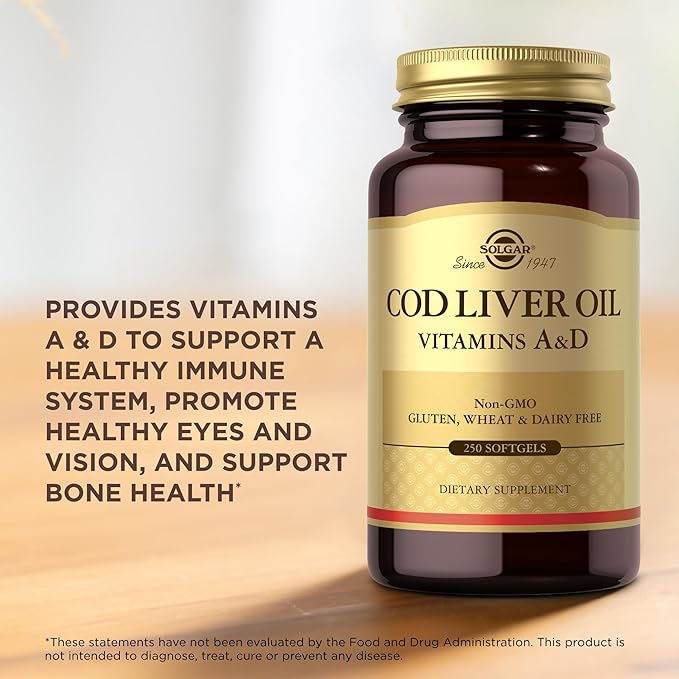 Solgar Cod Liver Oil - 250 Softgels Pack of 2 - Provides Vitamins A &amp D - Non-GMO Gluten Free - 500 Total Servings