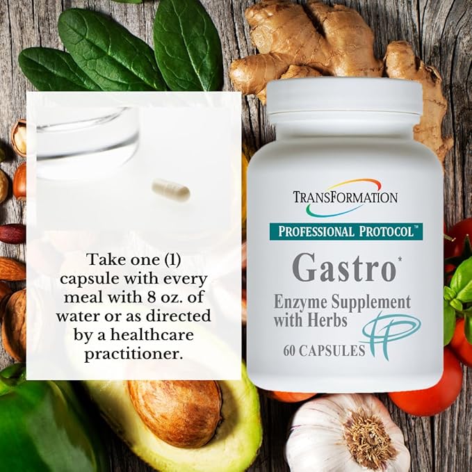 TRANSFORMATION THE GENESIS OF GOOD HEALTH - Gastro Enzyme Supplement with Herbal Blend &amp Vitamin E Alleviate Gastrointestinal Discomfort Digestive Function Support for Relief of Heartburn 60