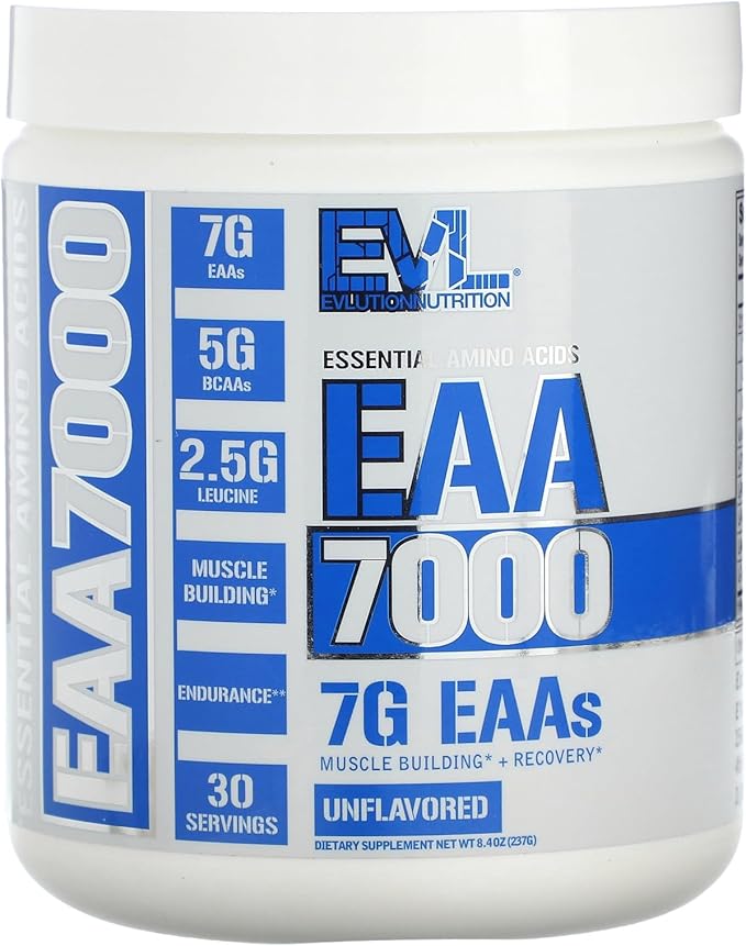 Evlution EAAs Amino Acids Powder - EAA Essential Amino Acids Pre &amp Post Workout Powder for Muscle Building Endurance and Recovery Support with 7g per Serving Plus 5g BCAAs (Unflavored 30 Servings