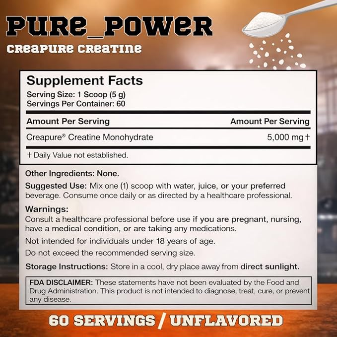 MUSCLEOLOGY Pure Power Creatine Monohydrate Powder – Creapure® Certified – 5g Per Serving – Unflavored – 60 Servings – Strength Power &amp Performance Support