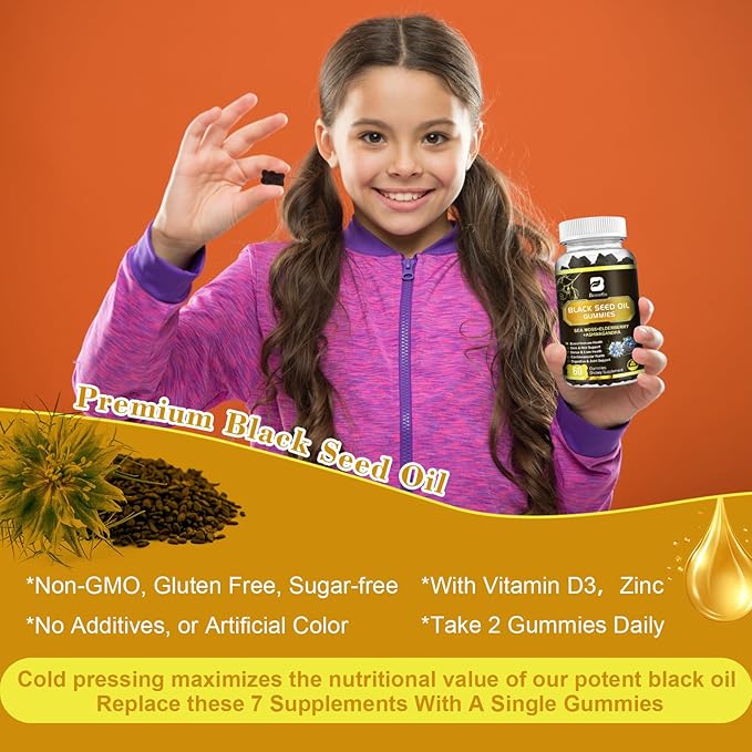 Black Seed Oil &amp Sea Moss Gummies 2Pack Irish Sea Moss Gummies with Black Seed Oil Ashwagandha Extract Elderberry Turmeric Vitamin C Vitamin D3 - Immune Support Joints Digestion Hair &amp