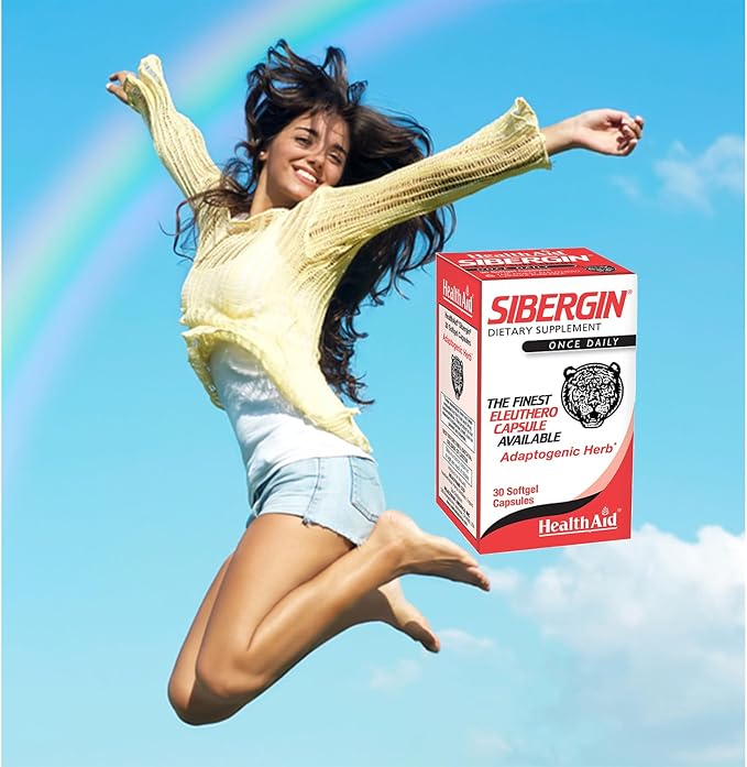 HealthAid Sibergin Siberian Eleuthero 30ct Once Daily Soft Gel Capsules Helps Combat Stress and Fatigue Promotes Stamina and Endurance