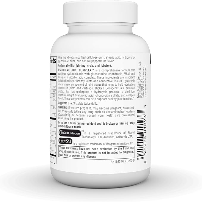 Source Naturals Hyaluronic Joint Complex with Glucosamine Chondroitin &amp MSM Extra Strength - 60 Tablets