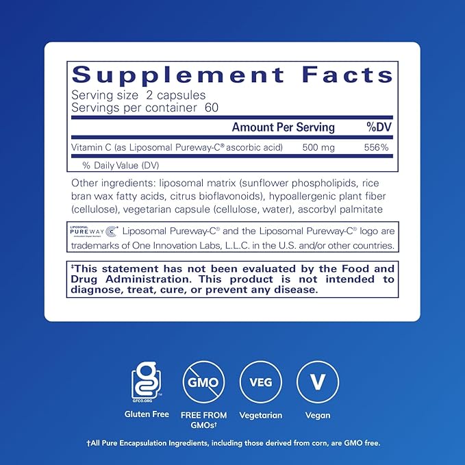 Pure Encapsulations Liposomal Vitamin C - Immune Support Supplement* - Antioxidant Nourishment - Daily Vitamin - Non-GMO &amp Gluten Free - 120 Capsules
