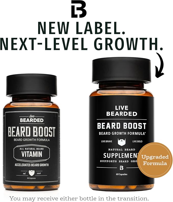 Live Bearded Beard Boost - Beard Growth Vitamins for Men with Biotin Collagen Silica Fo-Ti Root - Facial Hair Growth for Men Made in the USA | 60-Day Supply