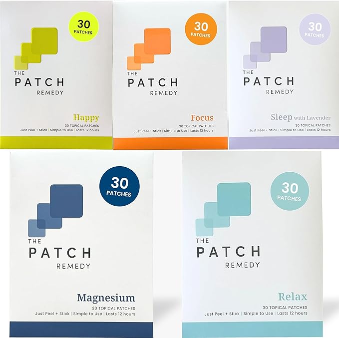 The Patch Remedy Variety Pack - 5X Patches: Happy Focus Relax Sleep with Lavender &amp Magnesium | Each Contains 30 Patches