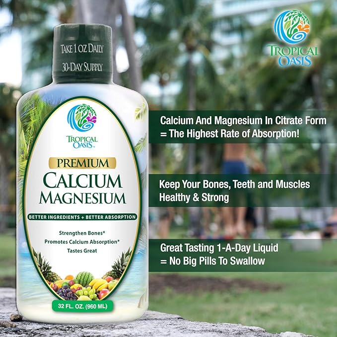 Premium Liquid Calcium Magnesium Citrate - Natural formula w/ support for strong bones - Liquid Vitamin Supplement w/ Calcium Magnesium Boron &amp Vitamin D3 – Up to 98% Absorption Rate- 32oz 64 S