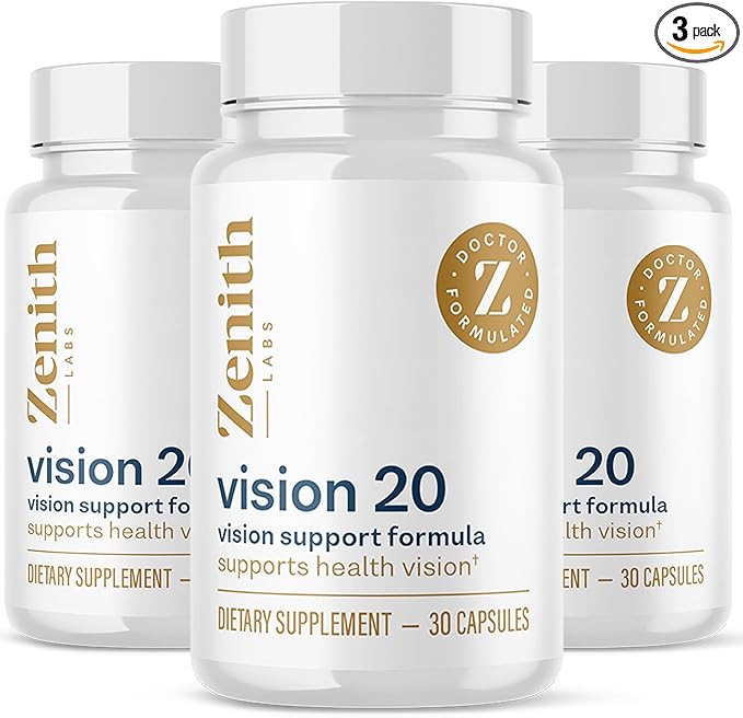 Zenith Labs Vision 20 Eye Vitamins - Lutein Zeaxanthin and Bilberry Extract - Supports Eye Strain and Eye Health - Carotenoid Blend 3 Pack