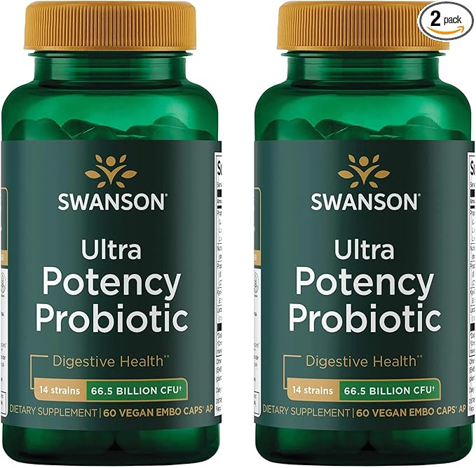 Swanson Ultra Potency Probiotic Digestive Health Immune System Support 66 Billion CFU Prebiotic NutraFlora scFOS 60 DRcaps Veggie Capsules (Caps) (2 Pack)