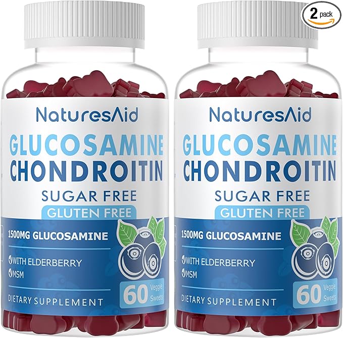 Natures Aid Glucosamine Chondroitin Gummies with MSM &amp Elderberry Extra Strength - Joint Support Antioxidant Immune Support Supplement for Adults Men &amp Women.(2 Pack)
