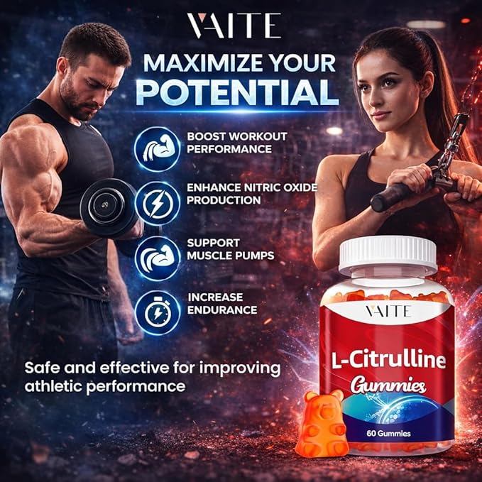 L Citrulline Gummies for Men - Powerful Vasodilator with Calcium 1600mg per Serving Extra Strength Boosts Nitroxyl and Nitric Oxide Production Supports Energy and Endurance 60 Chewable Gummy