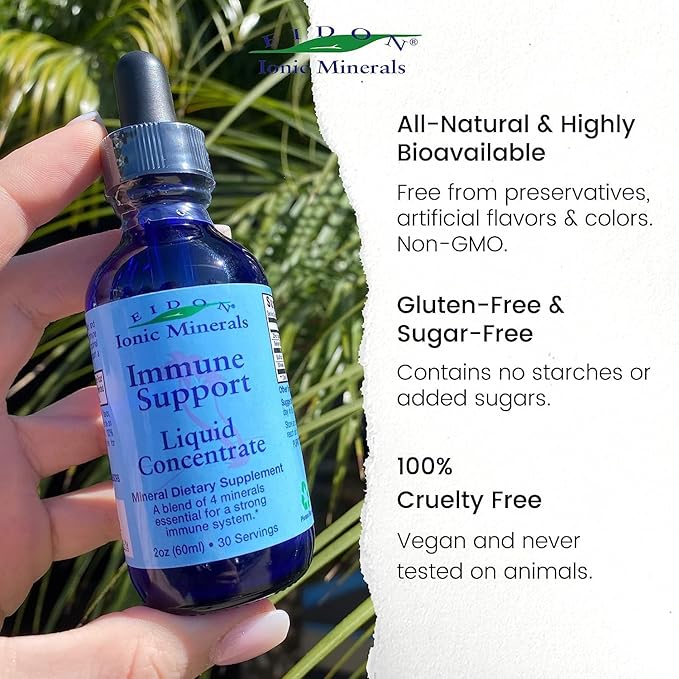 Eidon Ionic Minerals Immune Support Supplement Liquid Concentrate - Mineral Drops with Zinc Selenium Support &amp Maintain Immune System Bioavailable No Preservatives - 2 oz (Pack of 2)