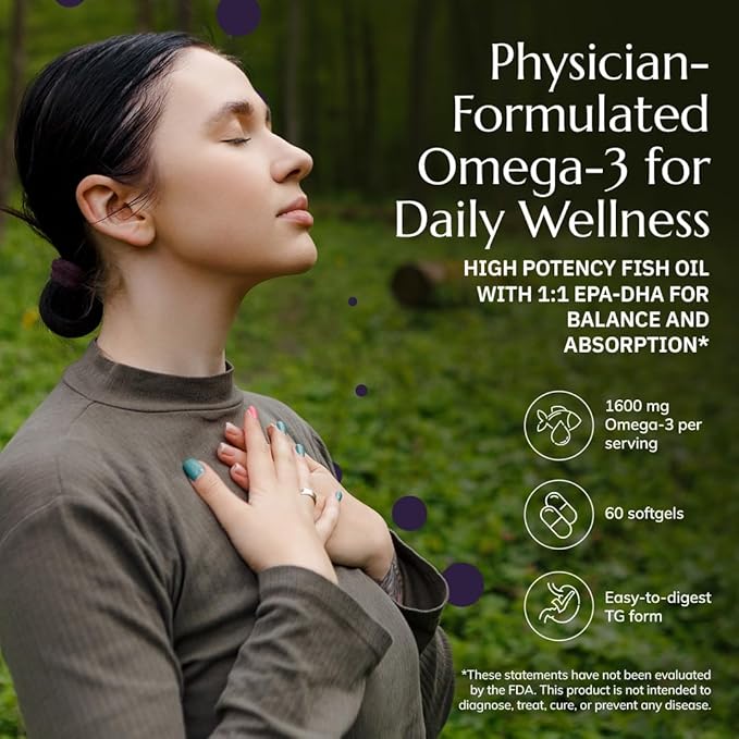 Neurobiologix OmegaCell 1600 TG Omega 3 Fish Oil with EPA &amp DHA Triglyceride Form for Absorption &amp Wellness Support Non GMO Omega 3 Supplement for Women and Men Gluten Free 60 Softgels