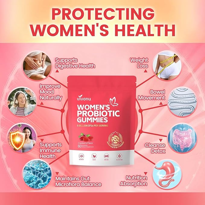 VivoNu Viginal Probiotics for Women Women Probiotic Gummies Feminine Balance Gummies Prebiotic Gummy Probiotics for Woman Vaginigal Health Yeast Ph Balance(60 Cranberry + 60 Green Apple)