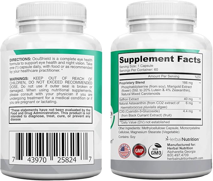 OcuShield Eye Health Vitamin Support for Healthy Eyes Night Vision with Saffron Lutein &amp Zeaxanthin Eye Nutrients to Protect &amp Stimulate Ocular Health Three Bottle