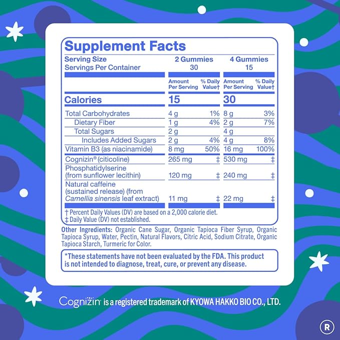FIRST DAY Men’s Daily Nootropic Brain Supplement Gummies for Focus Memory &amp Mental Energy | with Cognizin® Citicoline Phosphatidylserine &amp Natural Caffeine | Vegan Allergen-Free | 30-Day Su