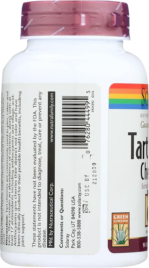 SOLARAY Guaranteed Potency Tart Cherry Fruit Extract Chewable Cherry (Btl-Plastic) 500mg | 90ct