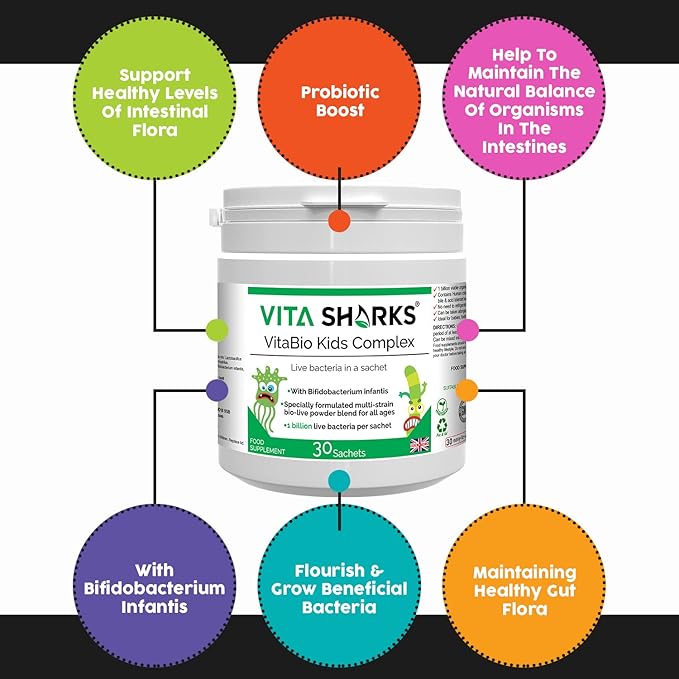 VitaBio Kids Complex: Delicious Sachets for Growing Tummies &amp Strong Immunity - Daily Probiotics for Kids &amp Toddlers (1 Billion CFU Multi-Strain)