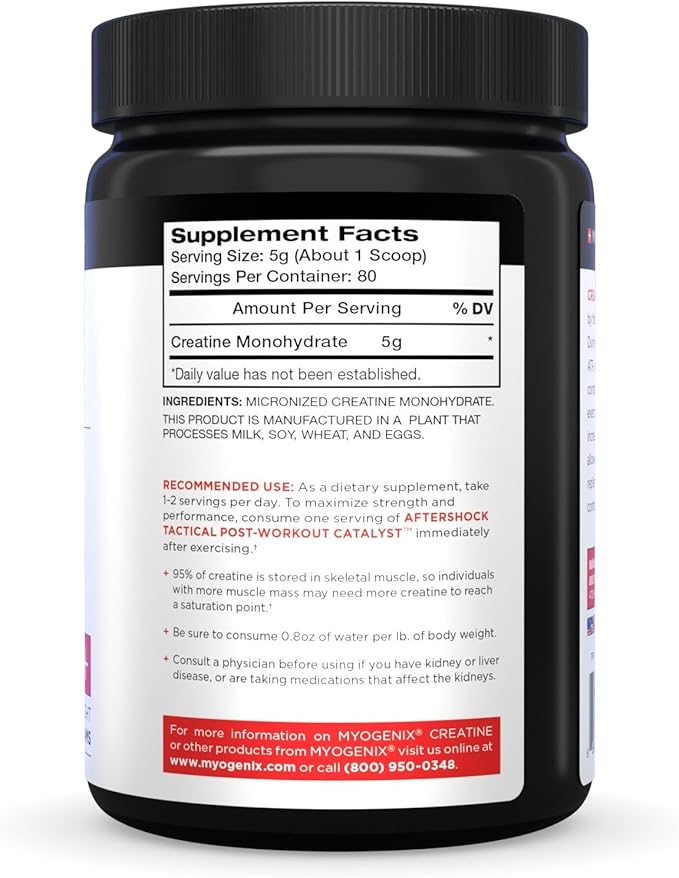 Myogenix Creatine Monohydrate – Pure Creatine Powder for Strength &amp Endurance – Supports ATP Production &amp Muscled Strength – No Additives – Unflavored (80 Servings)