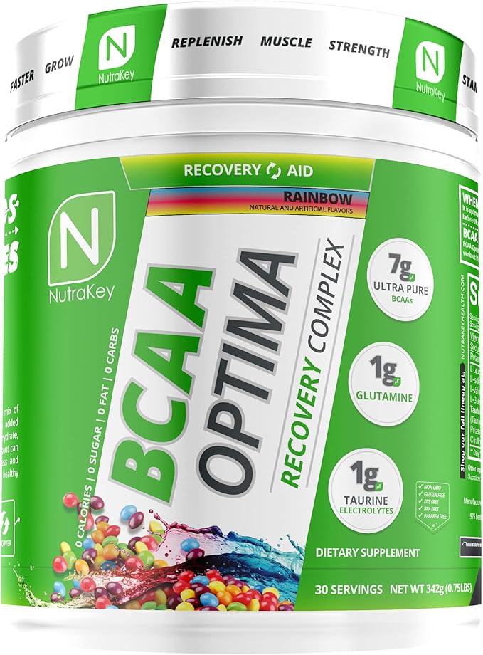 NutraKey BCAA Optima Post Workout Recovery Complex No Sugar No Carb Recovery Aid Rainbow