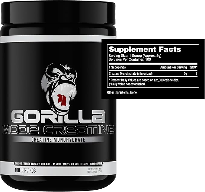 Gorilla Mind Pre Workout (Cherry) + Creatine (100 Serv.) - Comprehensive Stack for Improved Strength Power Output and Muscle Size