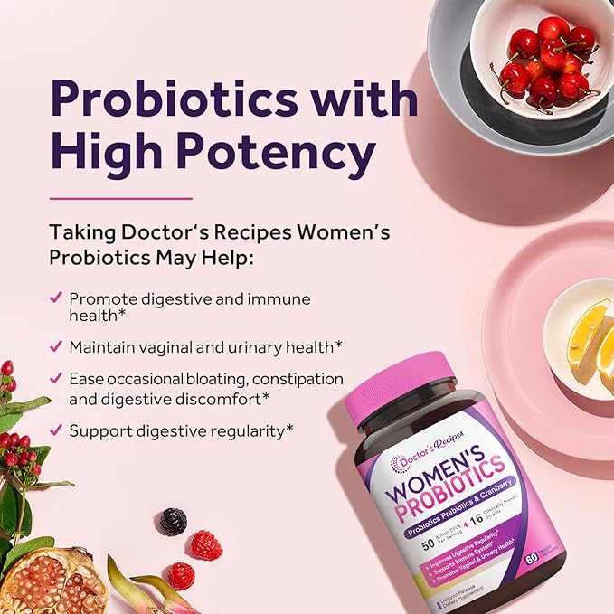 Doctor's Recipes Women's Probiotic 50 Billion CFU Strains 60 Capsules and Magnesium Glycinate 420mg with Vitamin B6 &amp D3