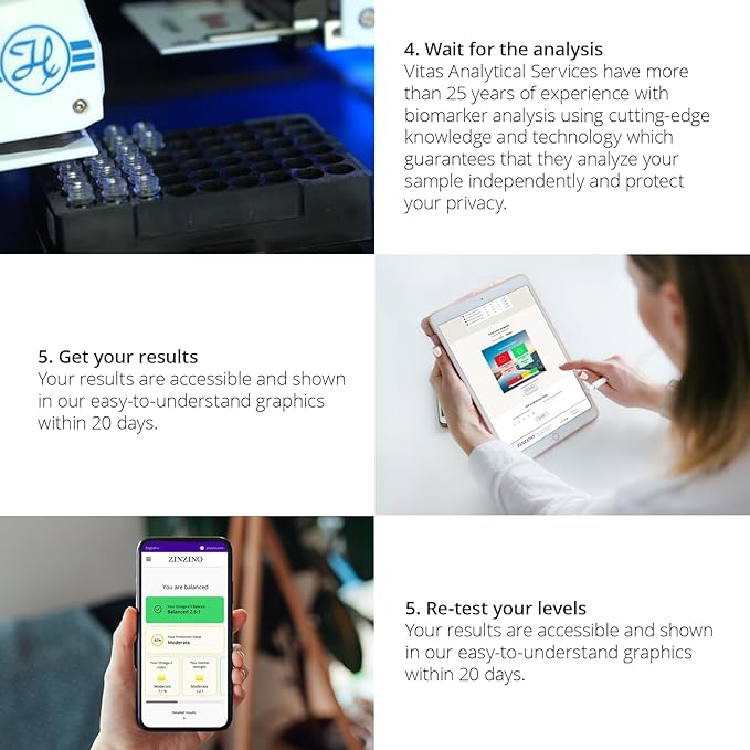 Zinzino BalanceTest - Blood Test Kit to Assess Fatty Acid Levels - Measures 11 Essential Fatty Acids Including Omega-3 6 9 - Easy Dry Blood Test