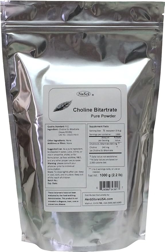 Choline DL-Bitartrate Pure Powder 1000g (2.2 lb 35.2 oz) Smart Nutrient
