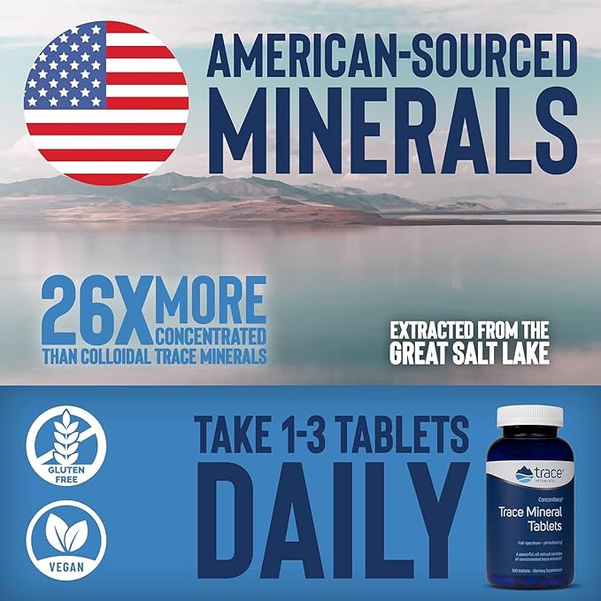 Trace Minerals ConcenTrace Trace Minerals Tablets - Daily Supplement for Overall Wellness - Natural Energy Bone Strength Healthy Connective Tissue &amp Immune System Support - 300 Count (100 Servin
