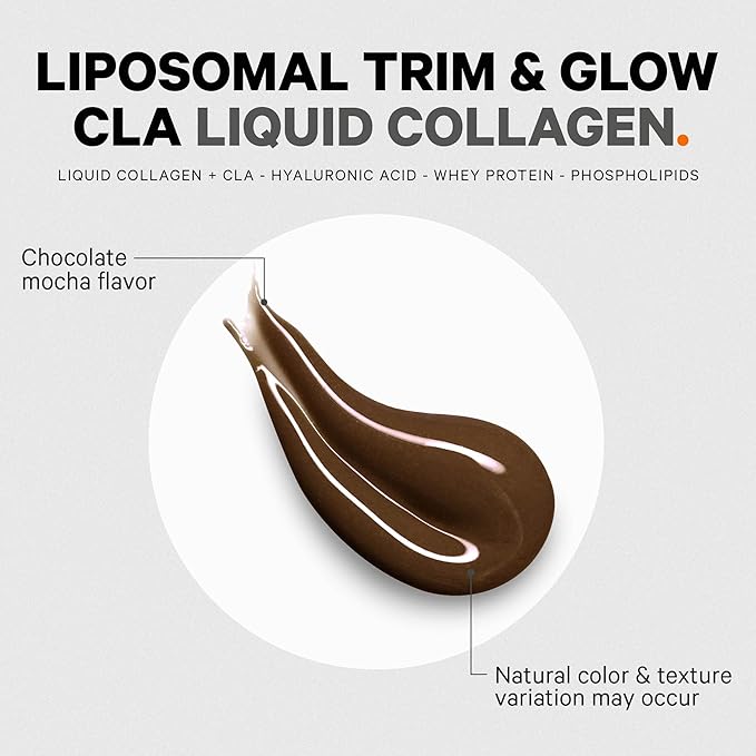 Codeage Liquid Collagen Supplement Chocolate Flavor Beauty Trim &amp Glow Liposomal Collagen Peptides CLA Conjugated Linoleic Acid Hyaluronic Acid Vitamin E Hydrolyzed Non-GMO 15.22 fl oz