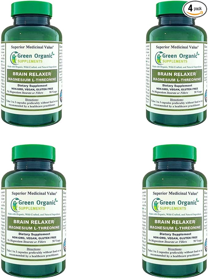 Green Organic Supplements Magnesium L-Threonine 90 VCaps (Pack of 4)