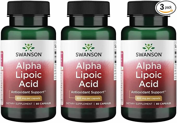 Swanson Alpha Lipoic Acid - Natural Supplement Supporting Healthy Blood Pressure Levels Already Within a Normal Range - Promotes Carbohydrate Metabolism - (60 Capsules 600mg Each) (3 Pack)