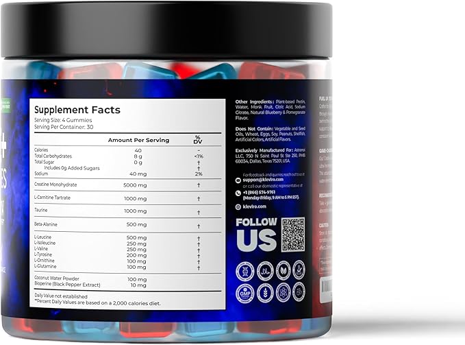 Creatine Monohydrate Gummies - Blueberry &amp Pomegranate Creatine for Women and Men - Supplement Supports Muscle Gain Energy Pre and Post Workout Focus &amp Cognition Recovery