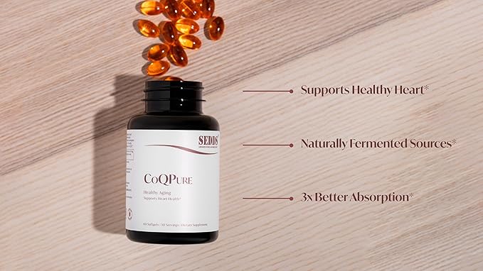 SEDDS® CoQPure | 3X Absorption CoQ10 Supplement for Heart &amp Vascular Health | 60 Softgels | Non-GMO Gluten-Free | Made in USA in NSF-cGMP Facility | Cellular Energy &amp Blood Pressure Support