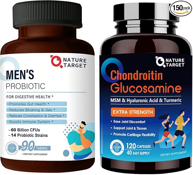 NATURE TARGET Probiotics for Men with Men Care Supplement Glucosamine Chondroitin MSM Joint Support Supplement Shellfish Free