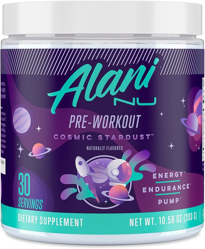Alani Nu Pre Workout Powder Cosmic Stardust | Amino Energy Boost | Endurance Supplement | Sugar Free | 200mg Caffeine | L-Theanine Beta-Alanine Citrulline | 30 Servings