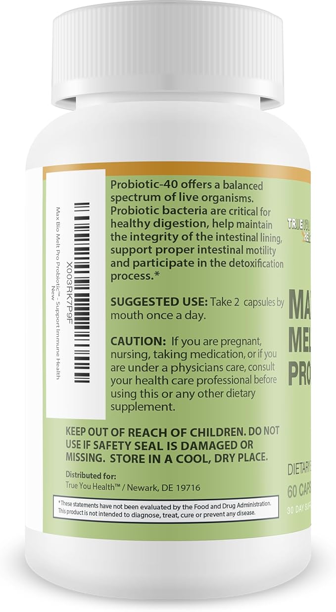 Max Bio Melt Pro Probiotic - Reduce Gut Bloat &amp Support Improved Gut Health with Premium Probiotics - Formulated to Help Cleanse Your Bowel &amp Gut to Reduce Size &amp Support Immune Health