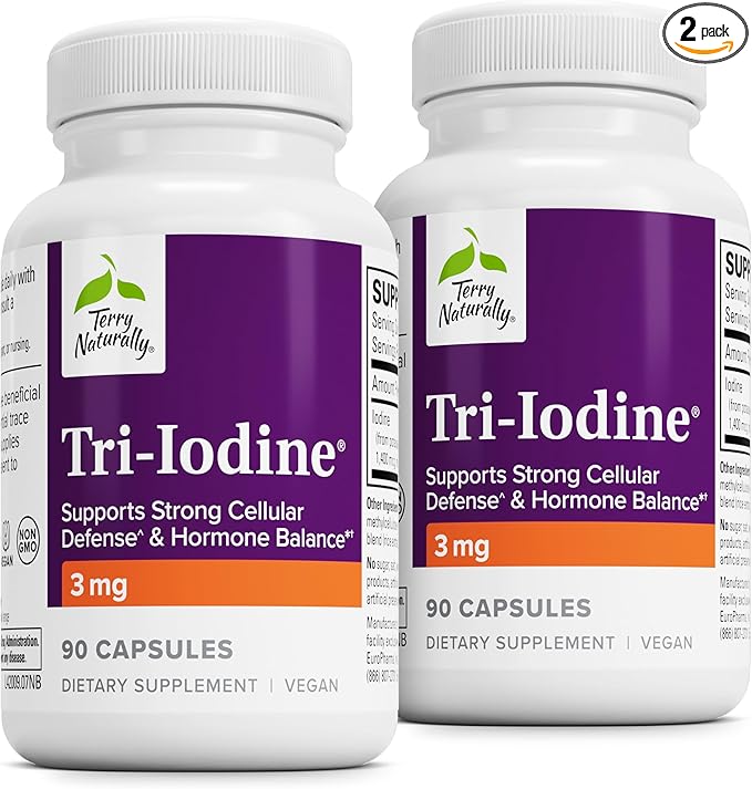 Terry Naturally Tri-Iodine - Dietary Supplement for Breast &amp Prostate Health Support - Healthy Thyroid Function Supplement Aid - 3 mg 90 Capsules 2 Pack