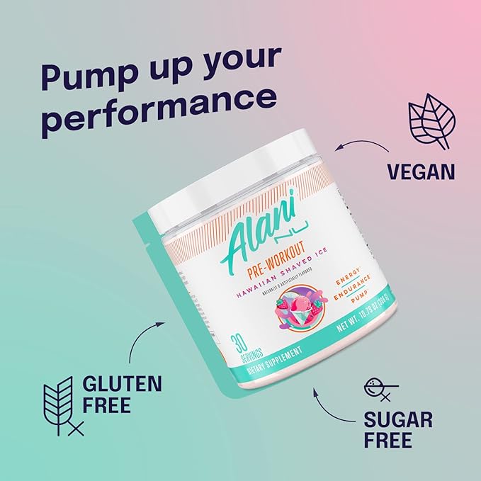Alani Nu Pre Workout Powder Hawaiian Shaved ICE Amino Energy Boost Endurance Supplement Sugar Free 200mg Caffeine L-Theanine Beta-Alanine L-Citrulline 30 Servings