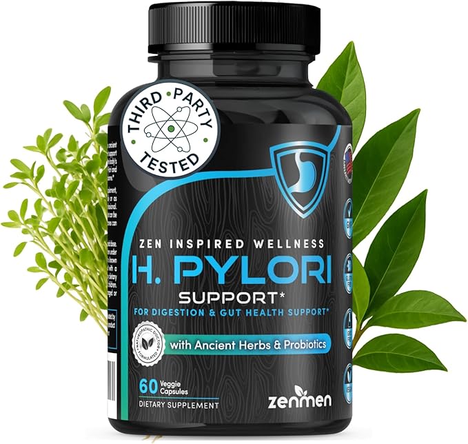 Zenmen H. Pylori Support | Lactobacillus Reuteri Probiotic with Mastic Gum for Digestion &amp GI Health - Third Party Tested 60 Vegan Capsules Made in The USA