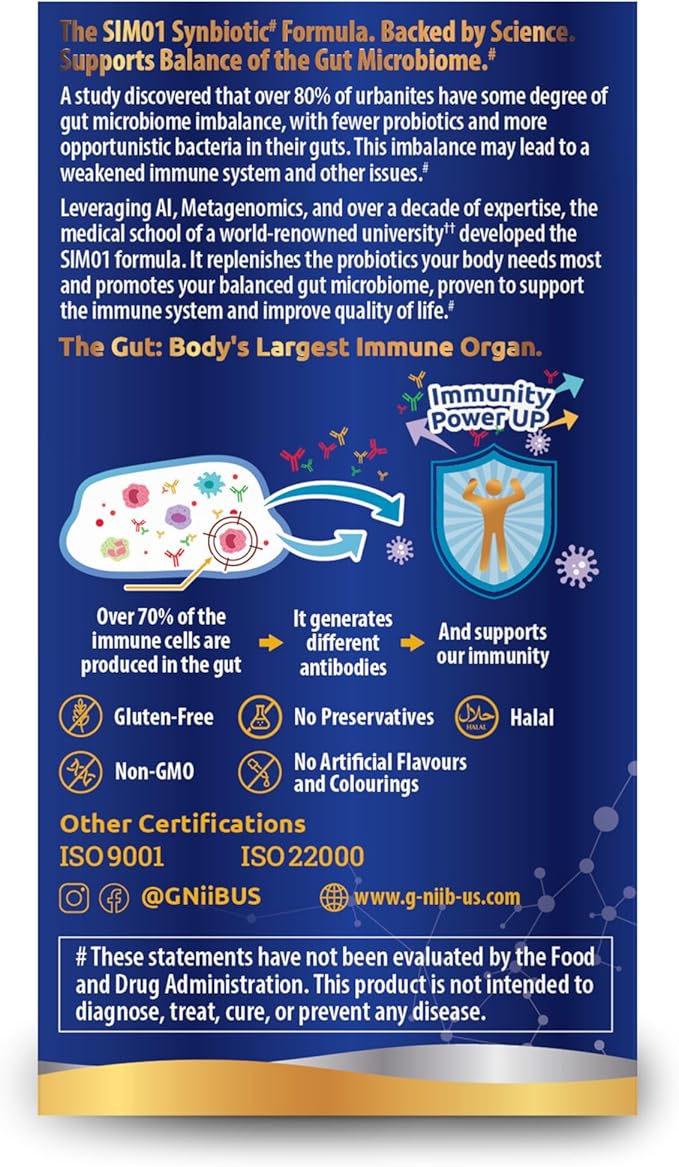 Immunity Elite (SIM01 Synbiotic Formula) - Potent Live probiotics and Added prebiotics to Support Immunity Regularity Sleep Mood and Skin - 5X More Effective in Reaching the Gut Alive