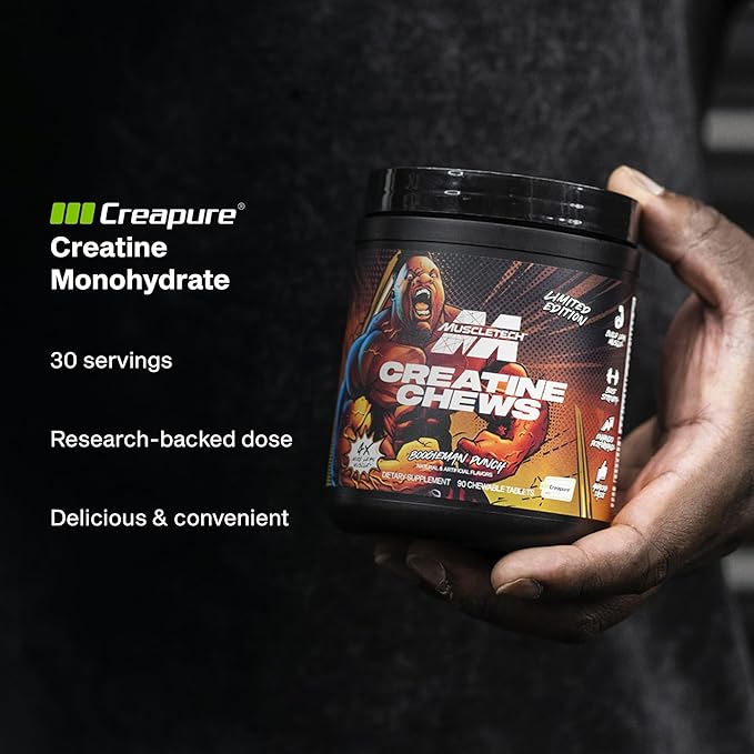 MuscleTech Creatine Chews - Creapure Monohydrate Supplement for Muscle Recovery Muscle Builder &amp Energy Boost - Pre Workout Supplement for Men &amp Women - 90 Chewable Candies Boogieman Punch