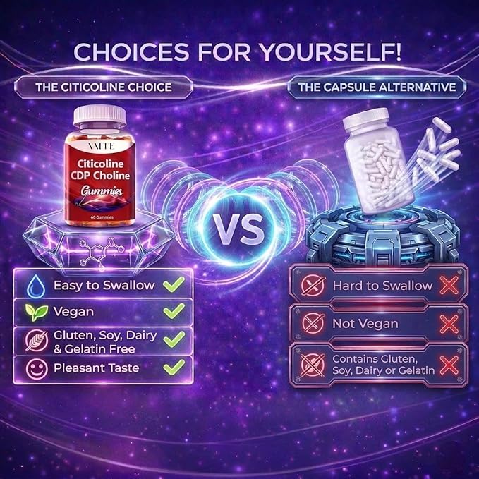 VAITE Citicoline 1000mg Supplements – CDP Choline for Brain Support Memory Focus &amp Mental Performance – Helps Maintain Clarity &amp Concentration – for Adults – Non-GMO Vegan 60 Gummies